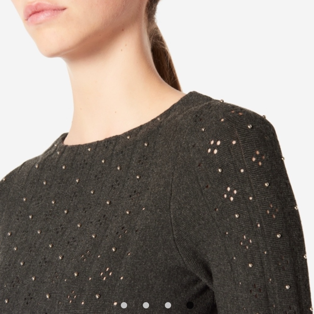 SANDRO grey knitted Trone Embellished silver beads Cropped Sweater size  2